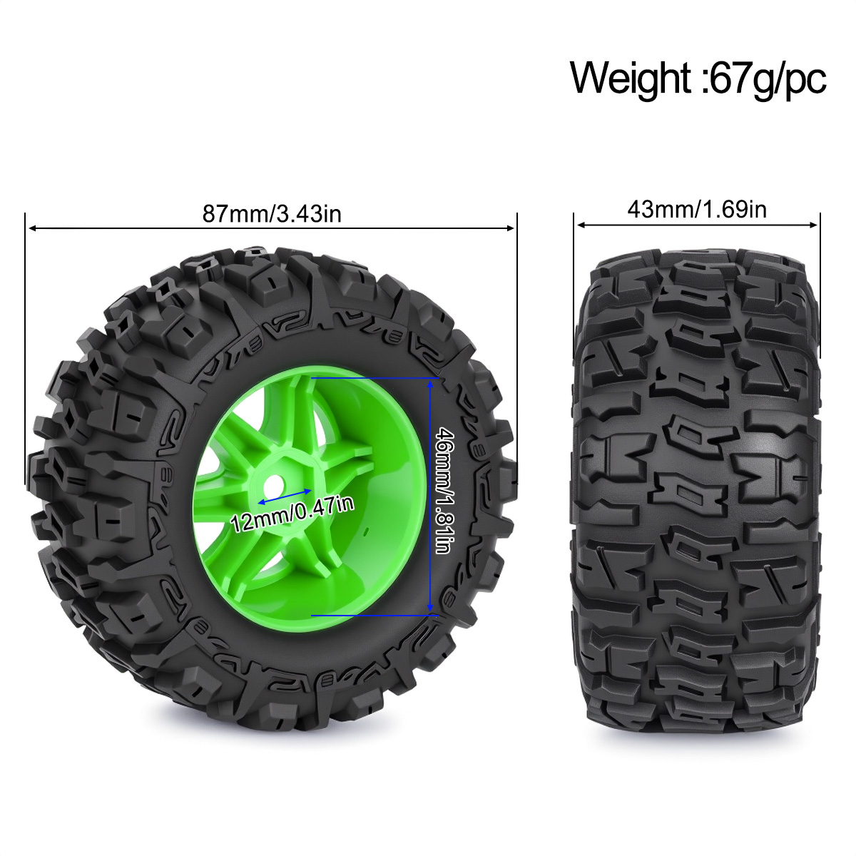 4 pneus en caoutchouc de 87 mm - Rc Truck Monster avis et prix